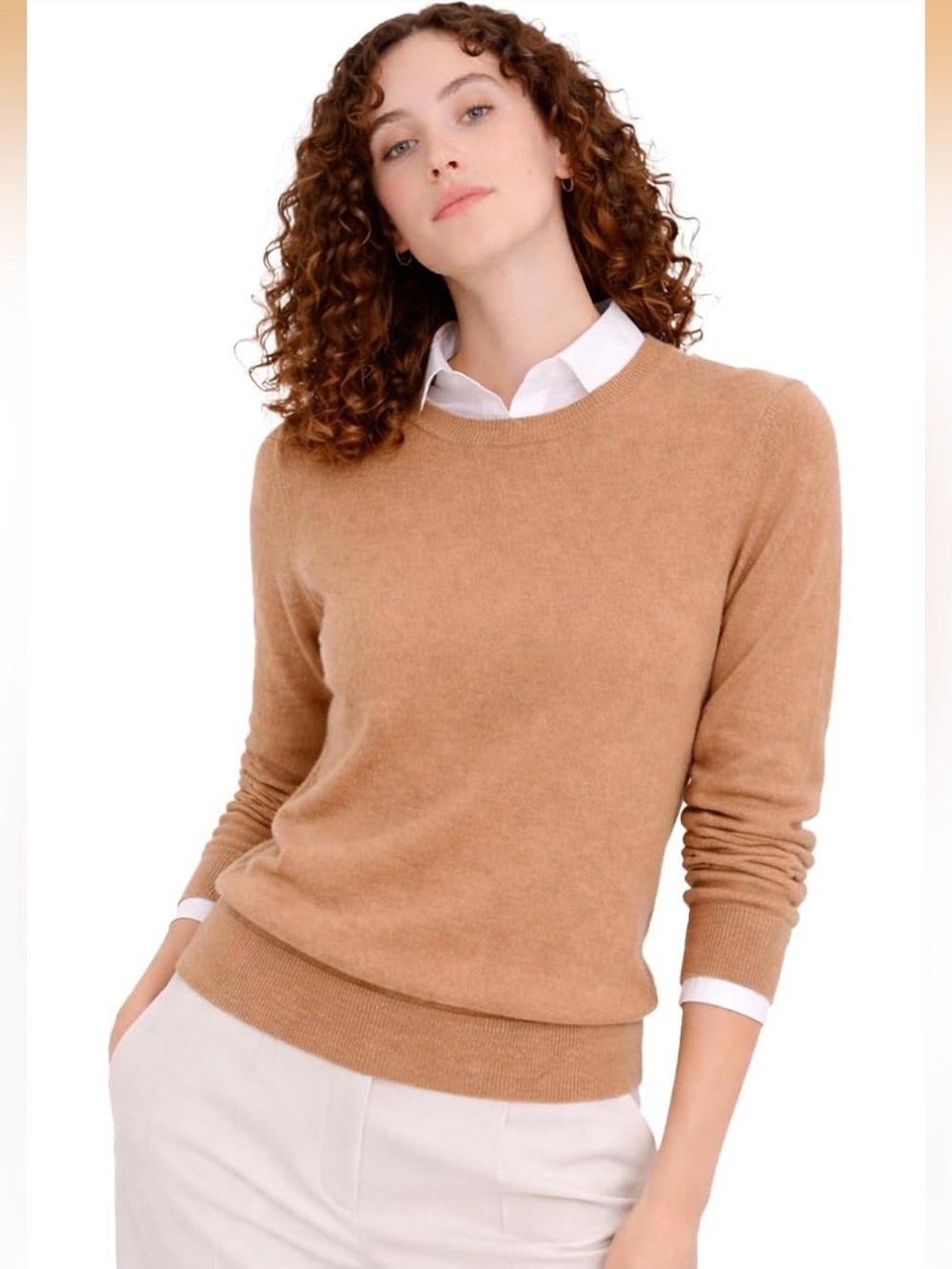 State Cashmere 100% Cashmere Crew Neck Camel Tan Sweater XL Extra Large Luxury